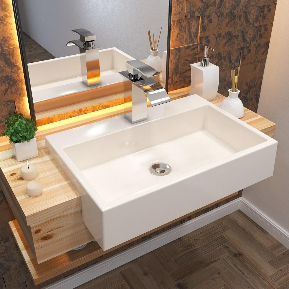 Cuba Pia Semi Encaixe Para Banheiro Retangular 54Cm Xrt C08 Bege - Mpozenato - 4