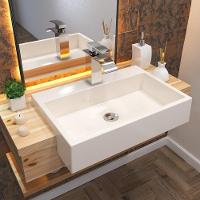 Cuba Pia Semi Encaixe Para Banheiro Retangular 54Cm Xrt C08 Bege - Mpozenato - 4