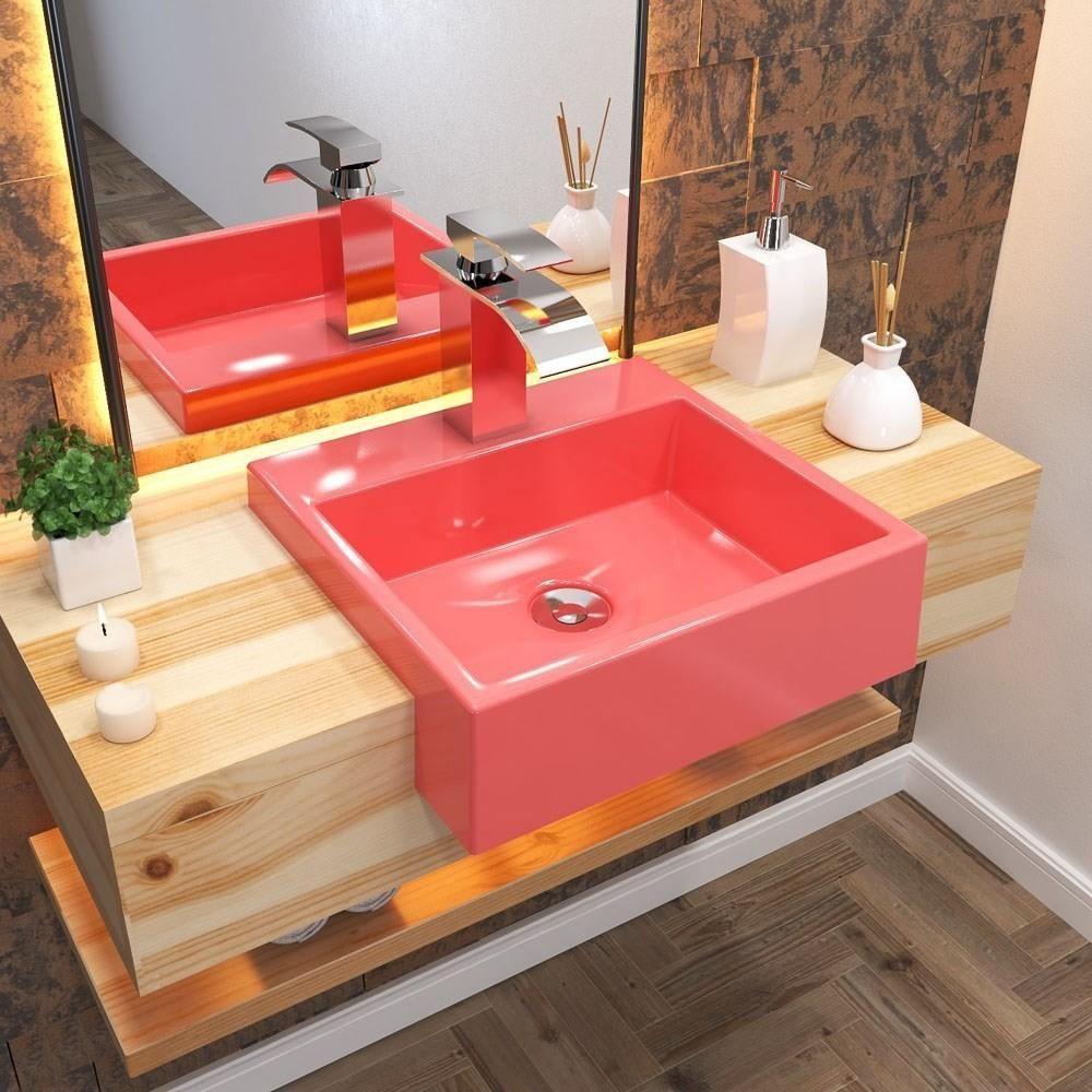 Cuba Pia Semi Encaixe Para Banheiro Quadrada Kuad 395 C08 Rosa - Mpozenato - 4