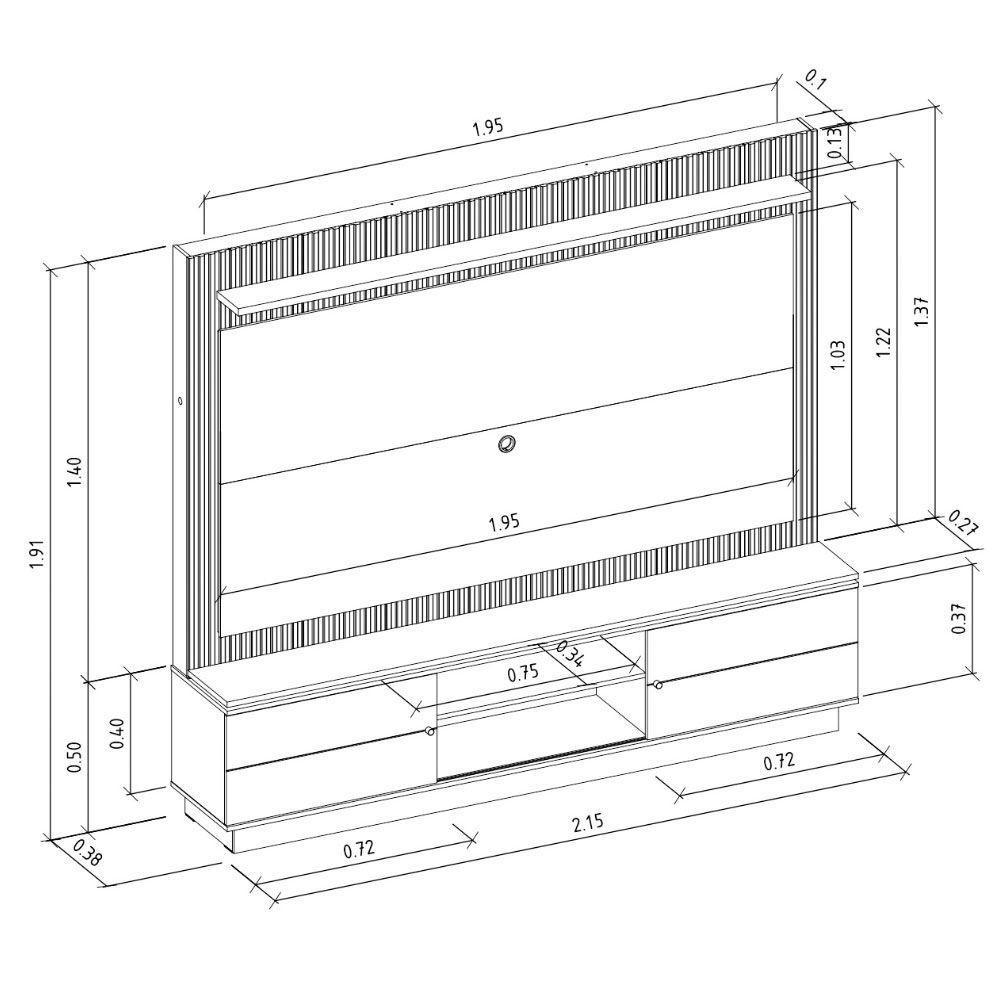 Estante Home 215Cm Valdivia Com Led Para Tv Até 75 Nature/Off White - 5