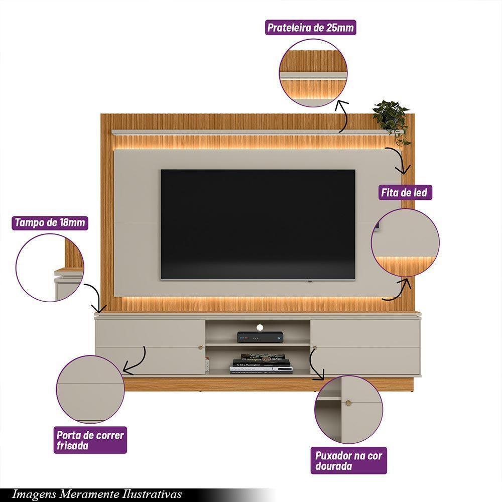 Estante Home 215Cm Valdivia Com Led Para Tv Até 75 Nature/Off White - 6