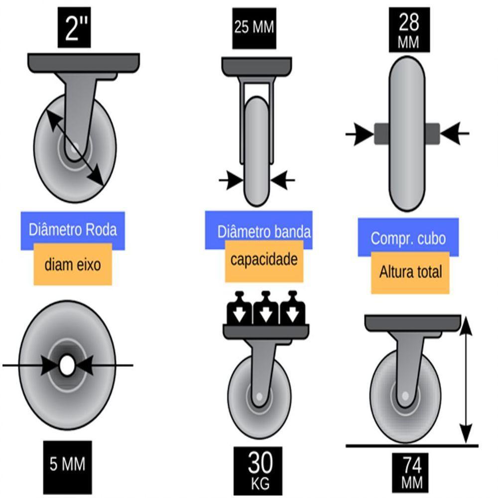 4 Rodizio Para Móveis 2 Pol C Freio Glpbf.210.bpa - 3