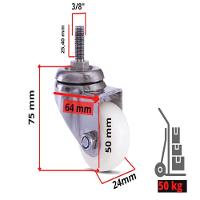2 Rodizio Inox 2 Pol. Roda Nylon Com Espiga Sem Freio - 4