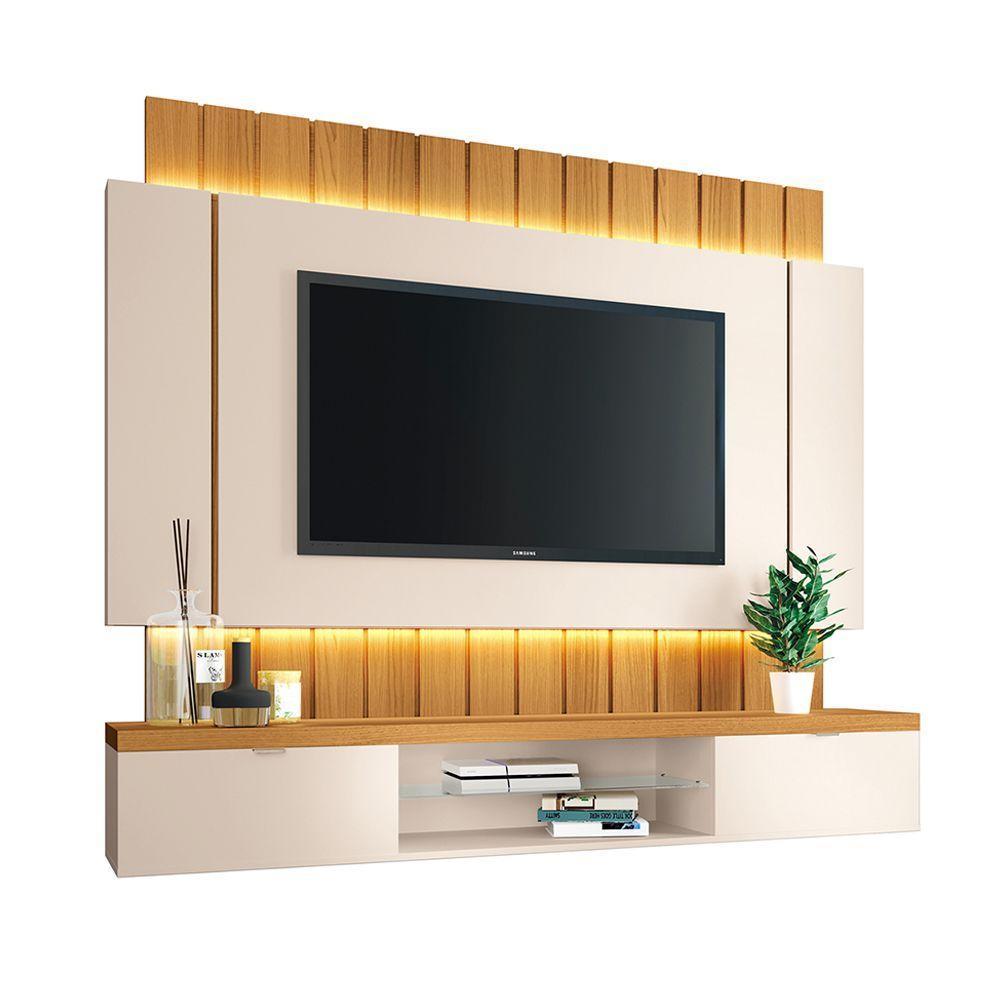 Painel Home Suspenso 1.8 Para Tv Até 55" Sala De Estar Shawn Off White/cinamomo G26 - Gran Belo - 2