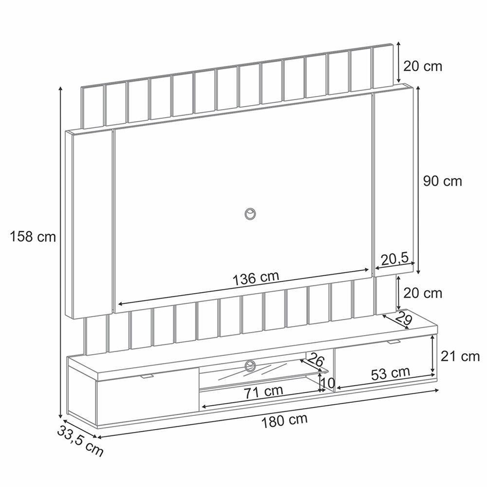 Painel Home Suspenso 1.8 Para Tv Até 55" Sala De Estar Shawn Off White/cinamomo G26 - Gran Belo - 5