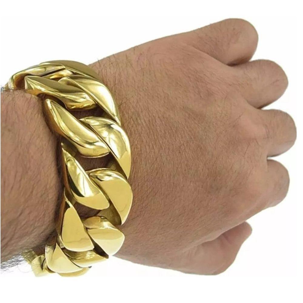 Pulseira Masculinha 18k Banhada A Ouro Ultra Grossa Inglesa - 2