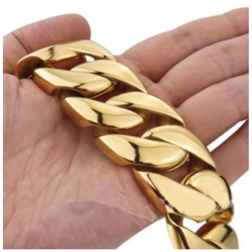 Pulseira Masculinha 18k Banhada A Ouro Ultra Grossa Inglesa - 3