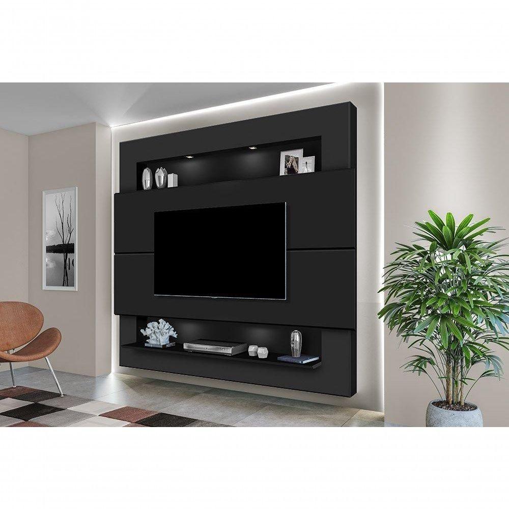 Painel Para Tv 75" Com Nicho E Prateleira Riviera 217 Preto - Luapa - 1