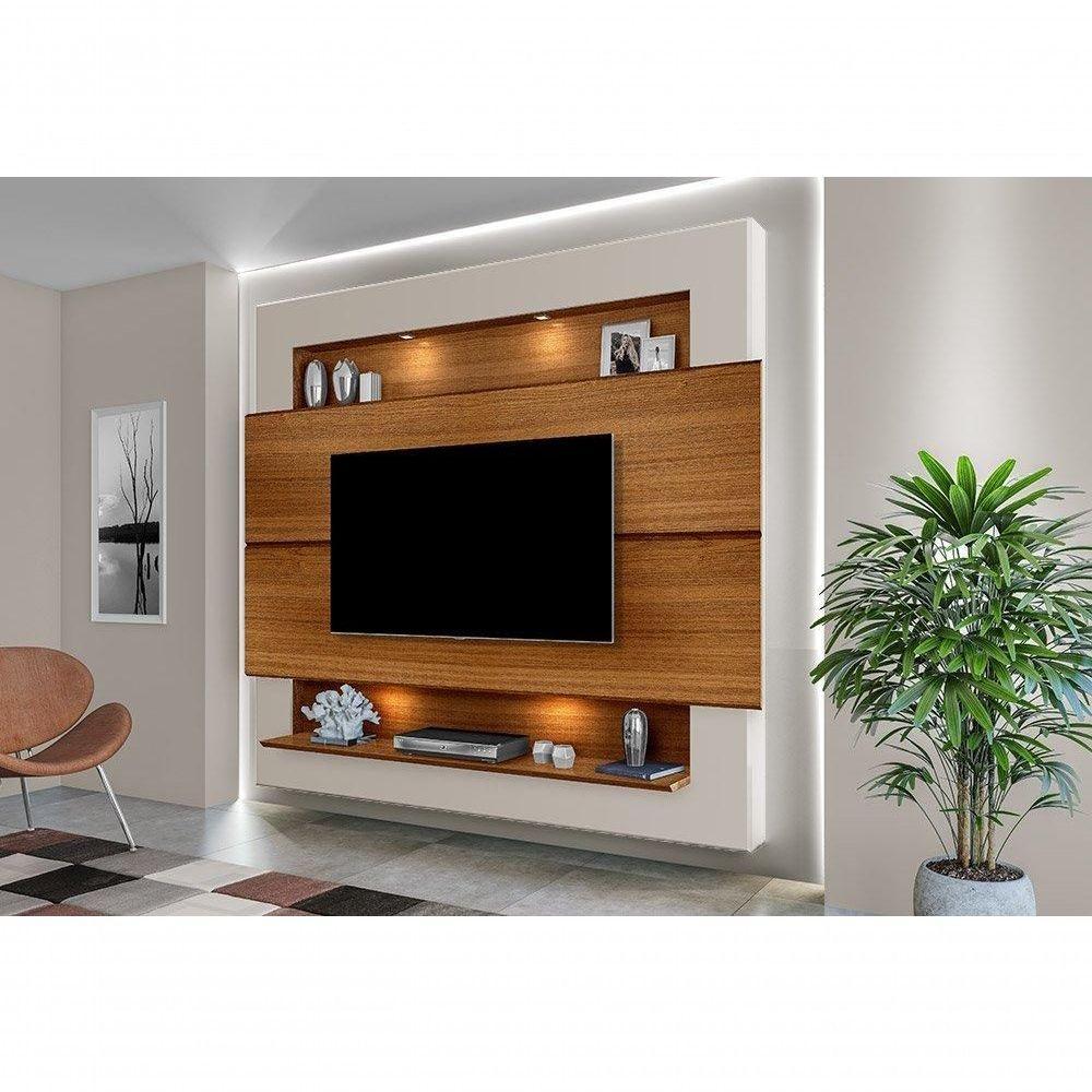 Painel Para Tv 75" Com Nicho E Prateleira Riviera 217 Carvalho New / Off White - Luapa - 1