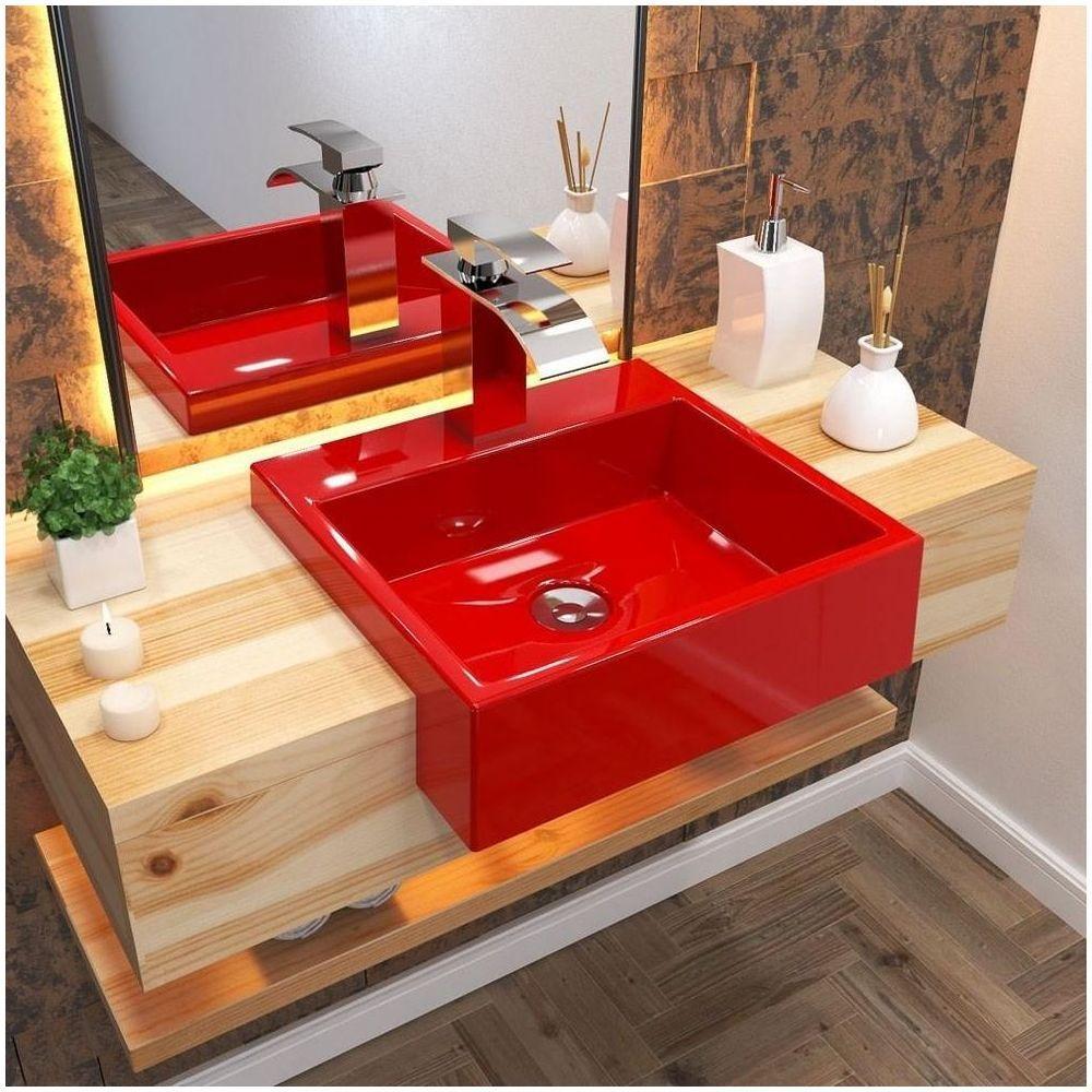 Cuba Pia Semi Encaixe Para Banheiro Quadrada Kuad 395 C08 Vermelho - 4