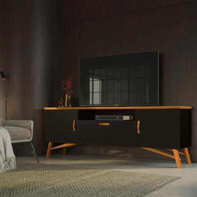 Rack Para Tv Até 75" 3 Portas Com Pés Em Madeir Pérgamo 178cm Preto/cedro