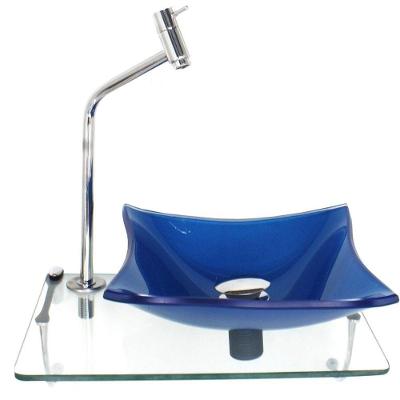 Kit Cuba Vidro Quadrada 10mm Azul Escuro Tampo 40cm Suporte