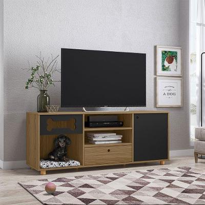 Rack Pet Roxy Retrô Mel Freijó / Preto Tv Até 55 Polegadas - Olivar Móveis
