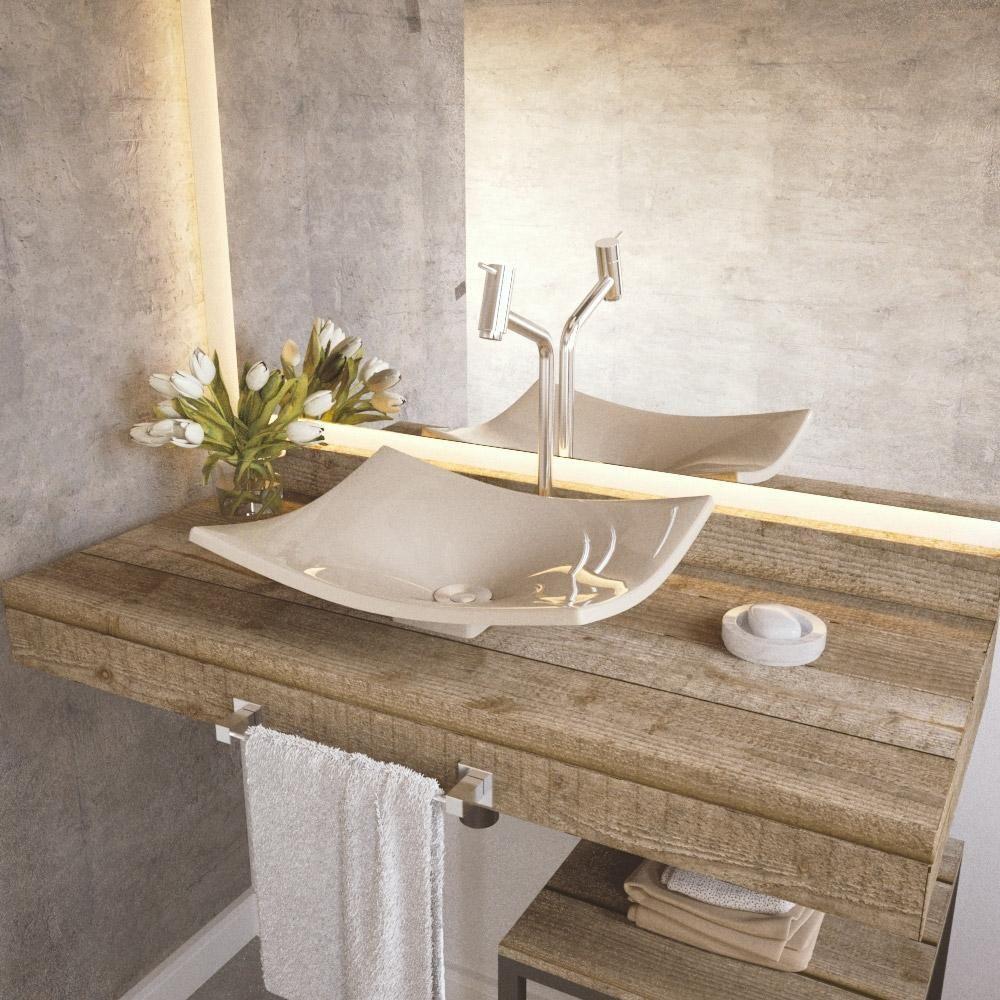 Kit 02 Cubas De Apoio Banheiro Lavabo C01 Folha F44 Bege - 5