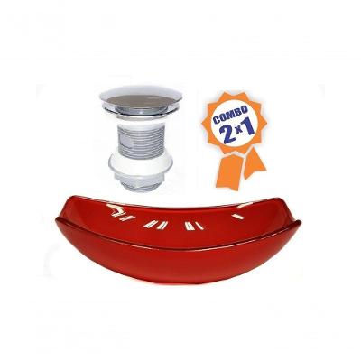 Cuba Vidro Oval Chanfrada 51cm Vermelho Cereja Válvula Click