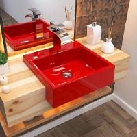 Cuba De Semi Encaixe Quadrada Para Banheiro Xq395 Vermelho - 3