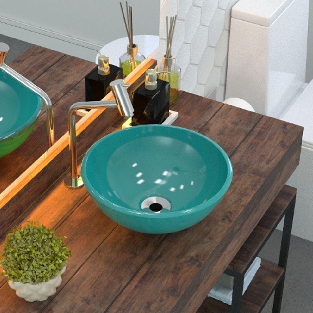 Cuba De Apoio Redonda C01 Para Banheiro R30W Azul Turquesa - 3