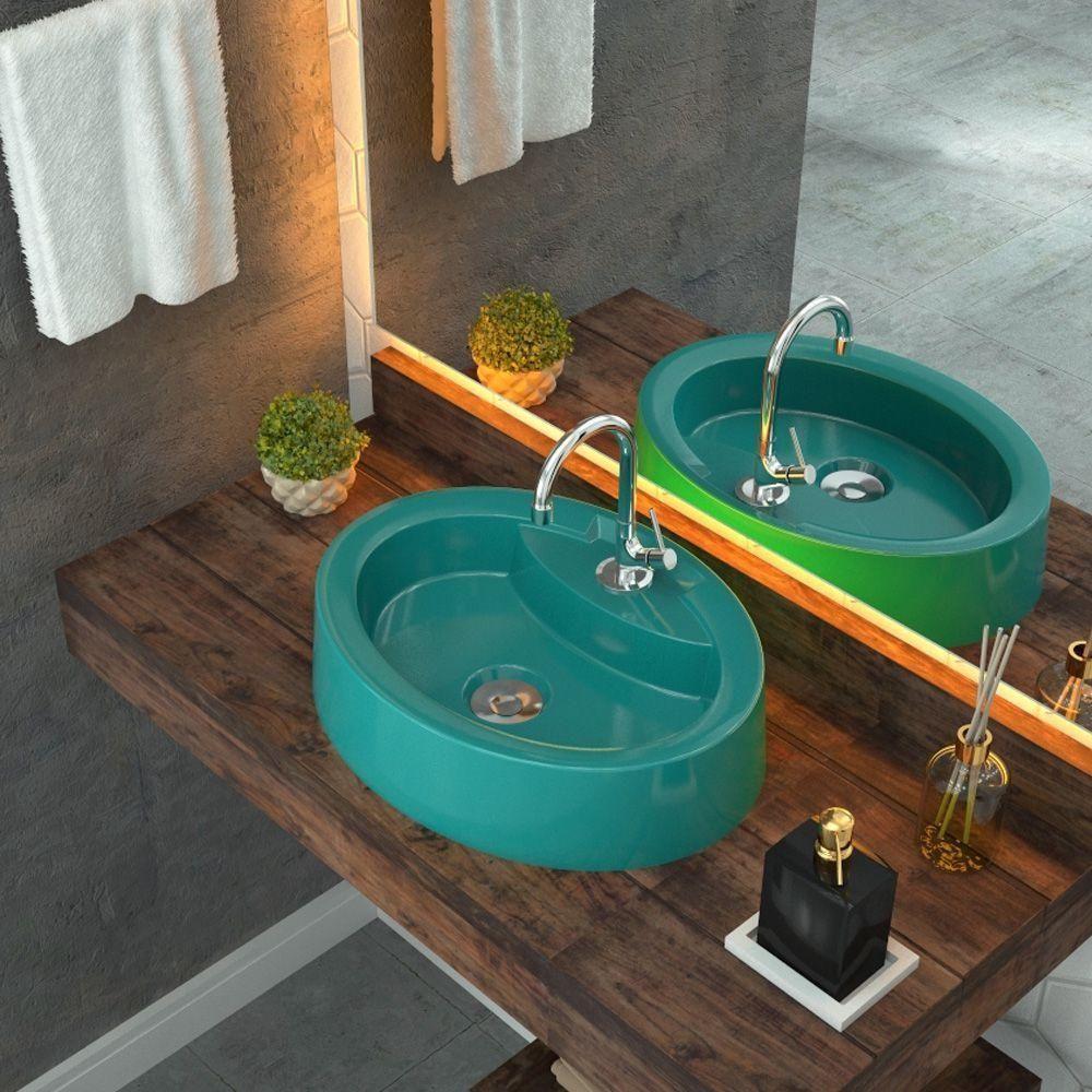 Cuba De Apoio Oval C01 Para Banheiro Onix O43 Azul Turquesa - 3