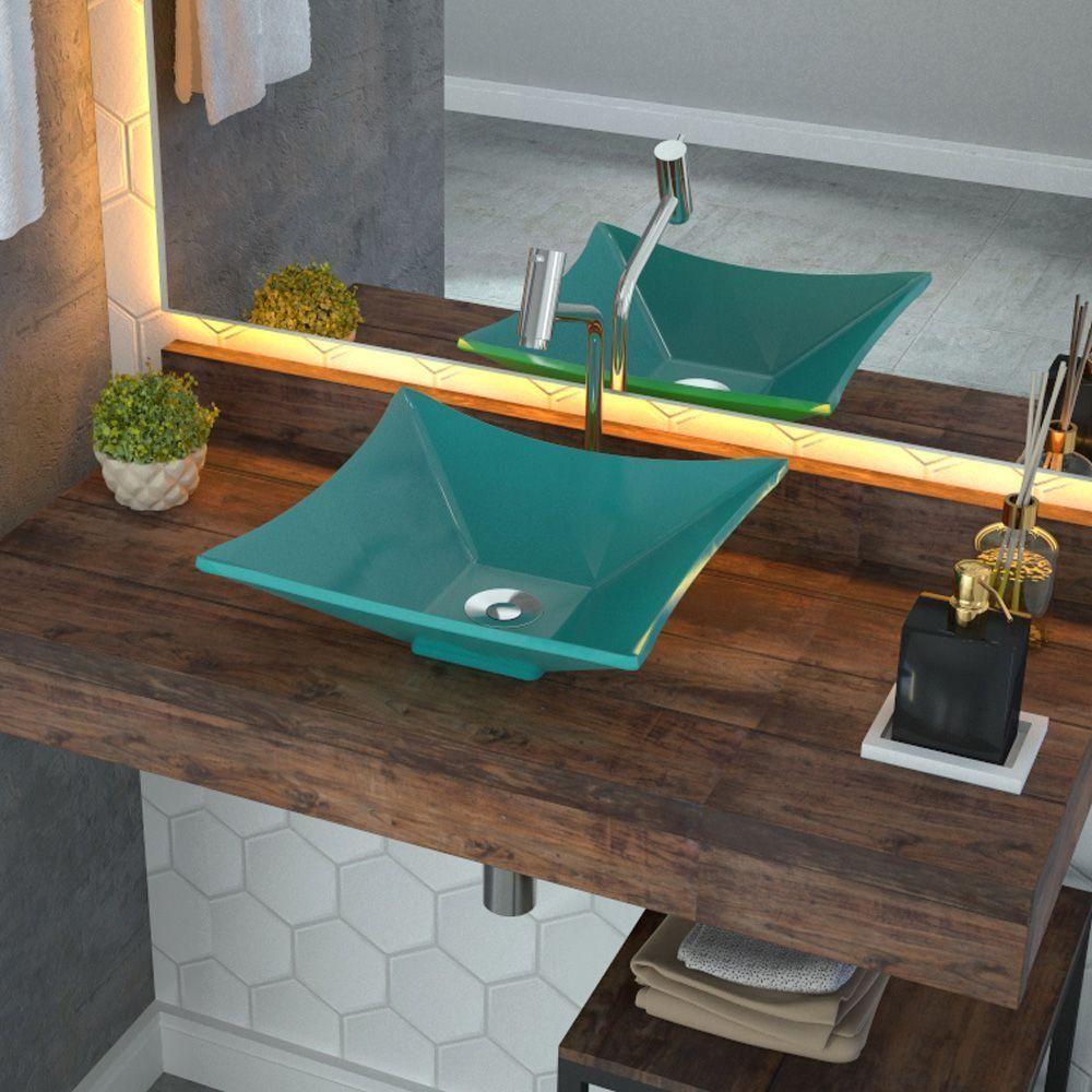 Cuba De Apoio Banheiro Quadrada C01 Lux L34 Azul Turquesa - 3