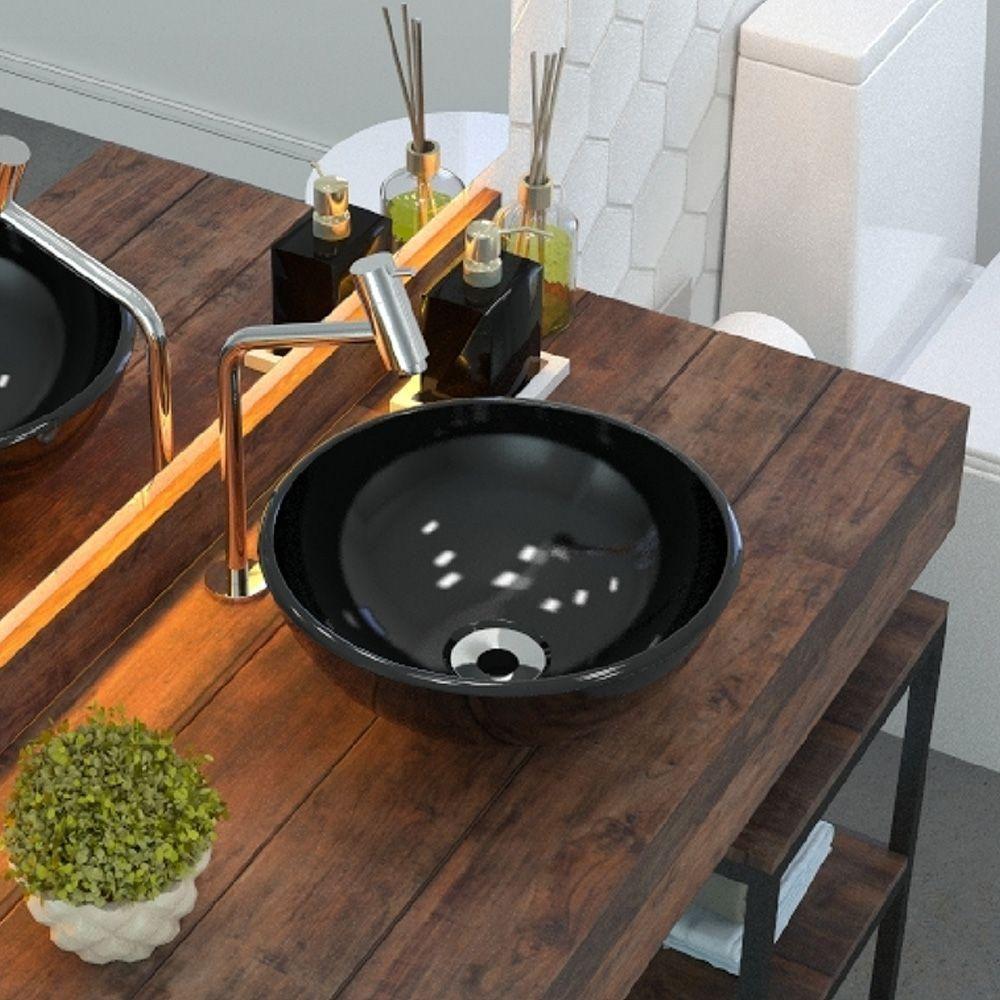 Cuba De Apoio Redonda C01 Para Banheiro R30W Preto Brilho - 3