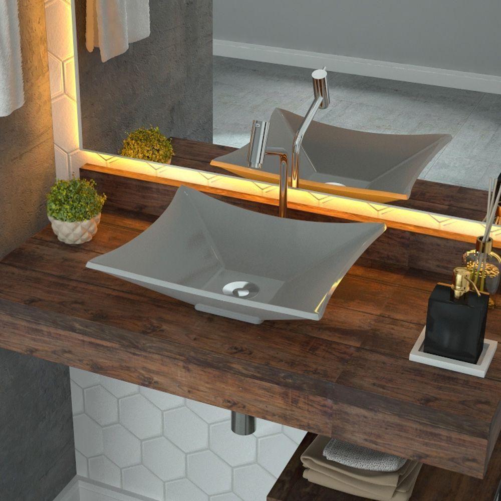 Cuba De Apoio Retangular C01 Para Banheiro Lux L38 Cinza - 3