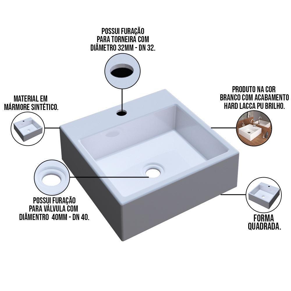Cuba De Apoio Banheiro Quadrada Q355 35X35Cm C01 Branco - 3