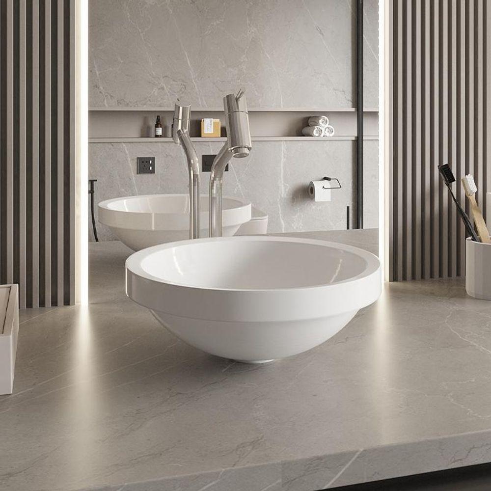 Cuba Redonda Branca Com Torneira E Valvula Cromada - 1