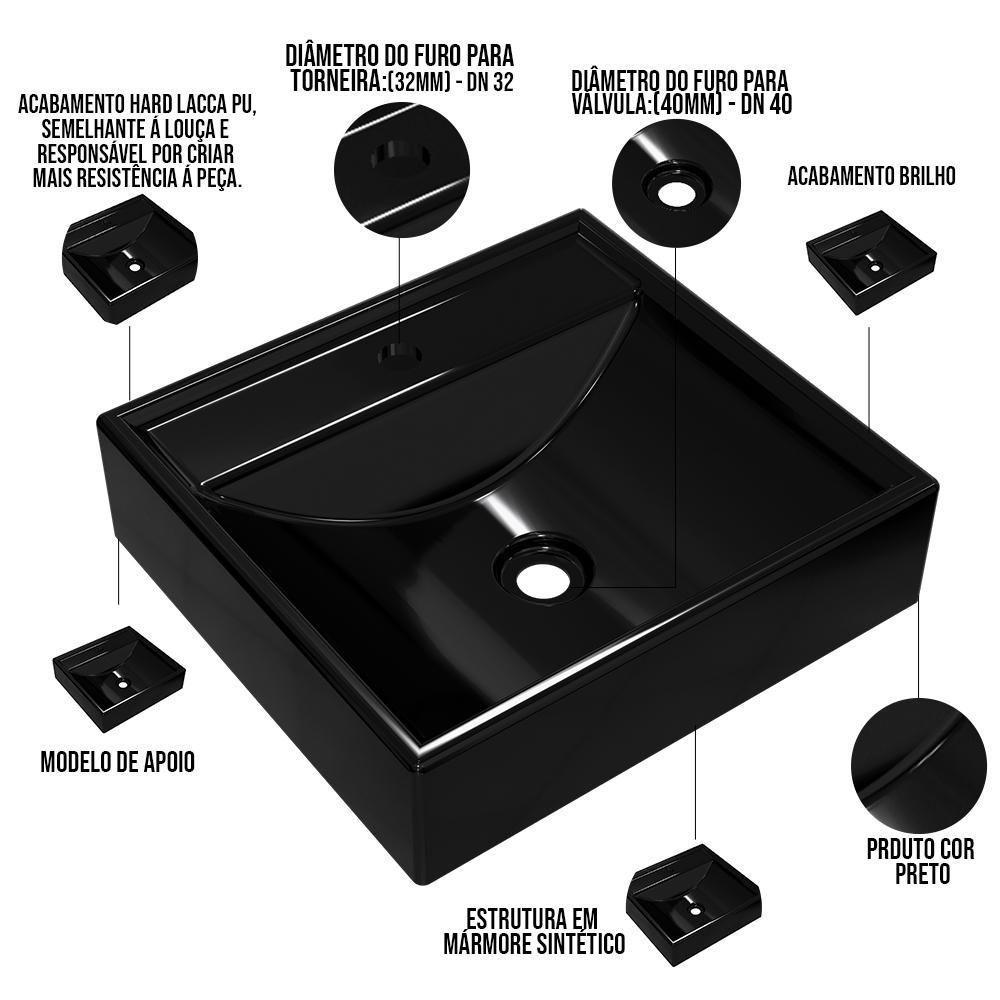 Kit 02 Cubas De Apoio Banheiro Lavabo C01 Q39W Preto - 4