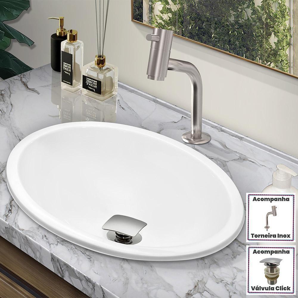 Cuba Pia Sophia Com Torneira Bica Curta Valvula Click Inox Branco - 4