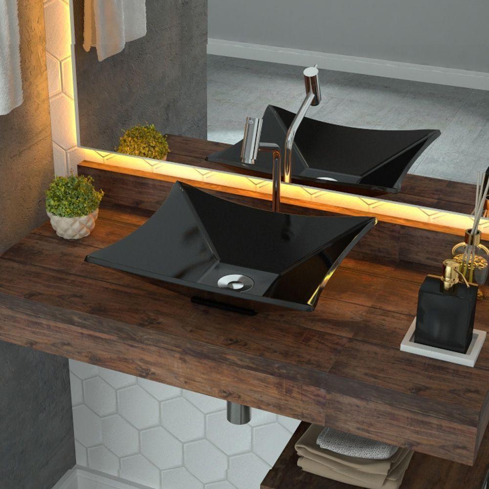 Cuba De Apoio Retangular C01 Banheiro Lux L38 Preto Brilho - 3