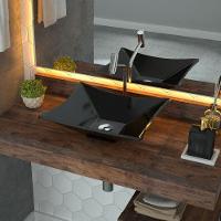 Cuba De Apoio Retangular C01 Banheiro Lux L38 Preto Brilho - 3