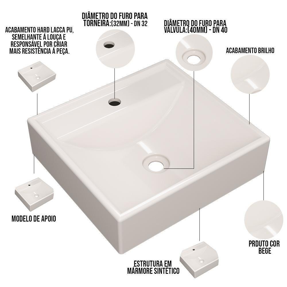 Kit 02 Cubas De Apoio Quadrada Banheiro Lavabo C01 Q39W Bege - 4