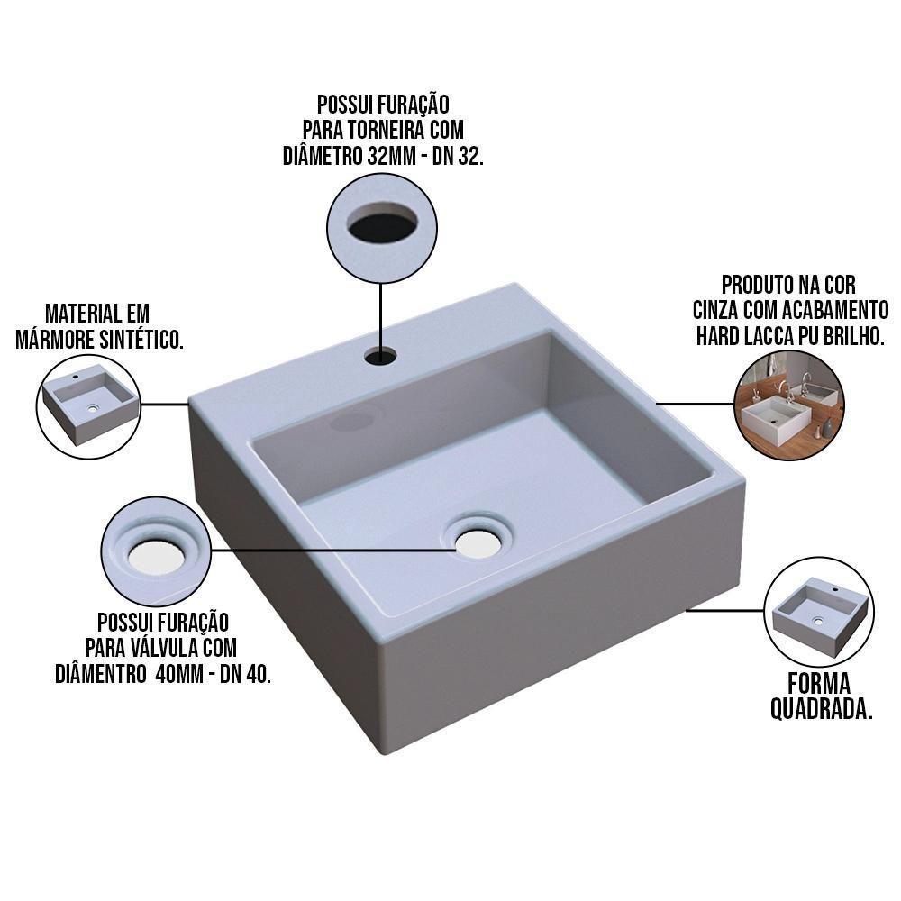Cuba De Apoio Para Banheiro Quadrada Q355 35X35Cm C01 Cinza - 3