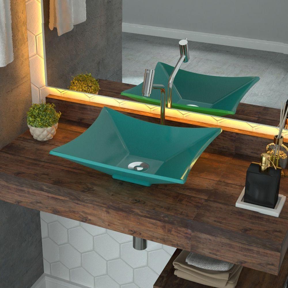 Cuba De Apoio Retangular C01 Banheiro Lux L38 Azul Turquesa - 3