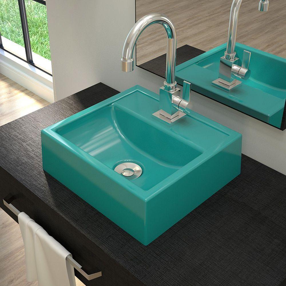 Cuba De Apoio Quadrada C01 Para Banheiro Q32W Azul Turquesa - 4