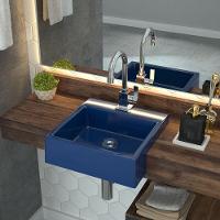 Cuba De Semi Encaixe Quadrada Para Banheiro Azul Escuro - 3