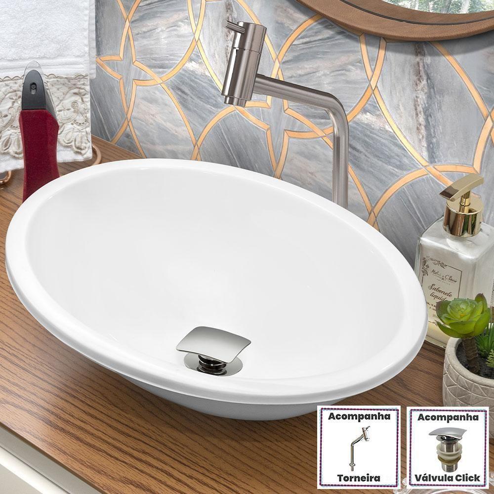 Cuba Pia Banheiro Sophia Torneira Dl08 Valvula Inox Click Branco - 2