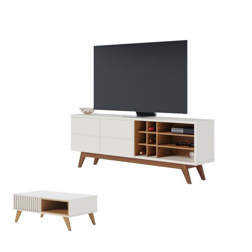 Jogo Rack Para Tv E Mesa De Centro Charles Off-white Freijo - 1