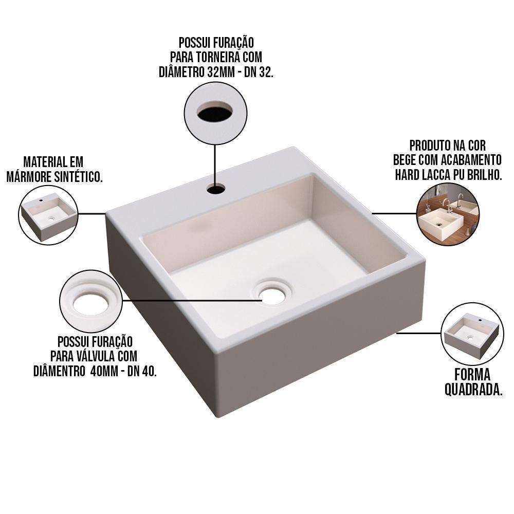 Cuba De Apoio Para Banheiro Quadrada Q355 35X35Cm C01 Bege - 3