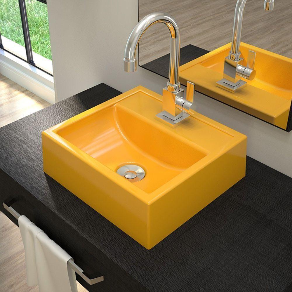 Cuba De Apoio Quadrada C01 Para Banheiro Q32W Amarelo - 3