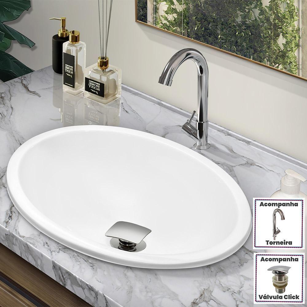 Cuba Pia Banheiro Sophia Torneira Dl04 Valvula Inox Click Branco - 2