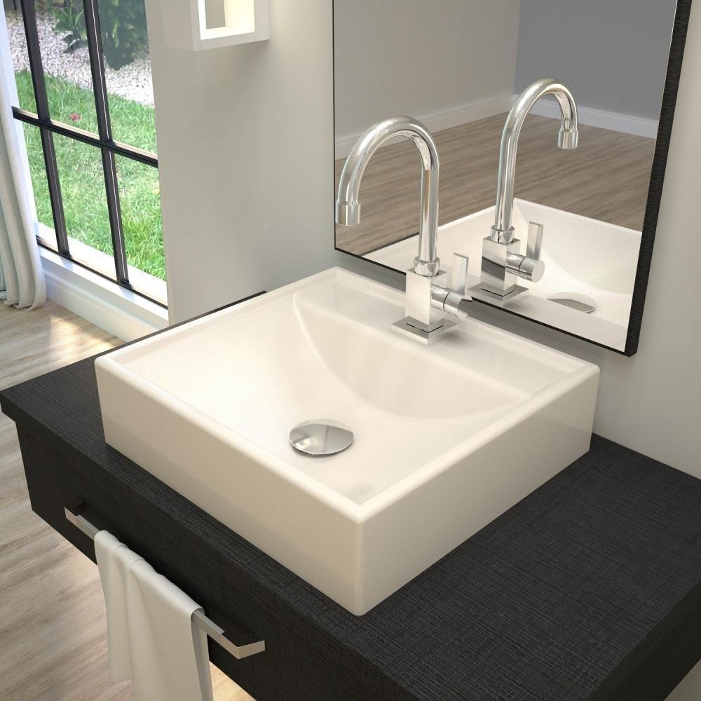 Cuba De Apoio Quadrada Para Banheiro Lavabo C01 Q39W Bege - 5