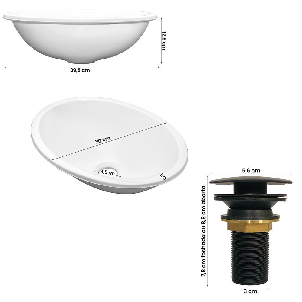 Cuba Pia Banheiro Sophia Com Valvula Click Black Branco - 2