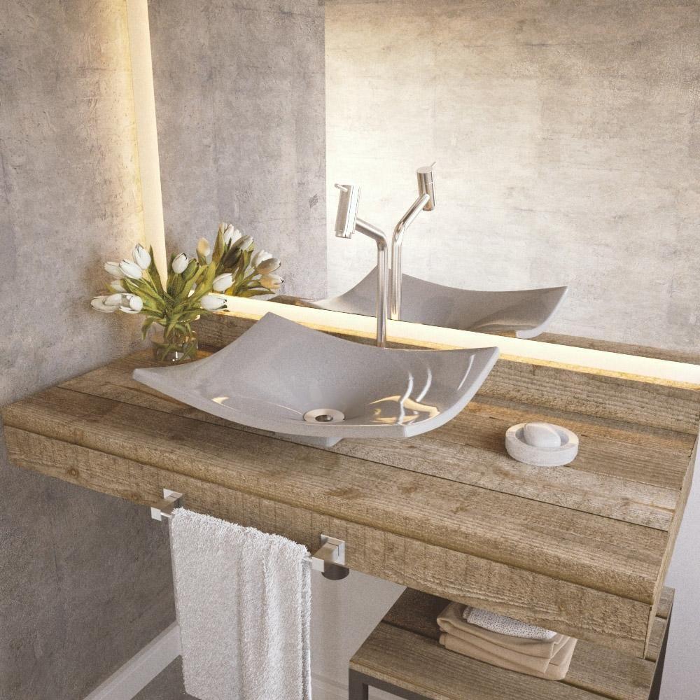 Kit 02 Cubas De Apoio Banheiro Lavabo C01 Folha F44 Cinza - 5