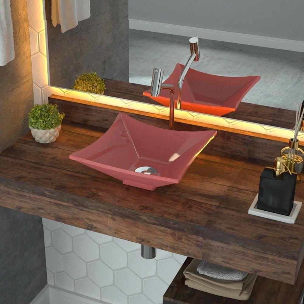 Cuba De Apoio Para Banheiro Quadrada C01 Lux Rosa - 3