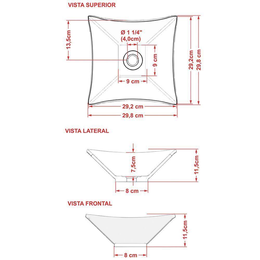 Cuba De Apoio Para Banheiro Quadrada C01 Lux Vermelho - 3