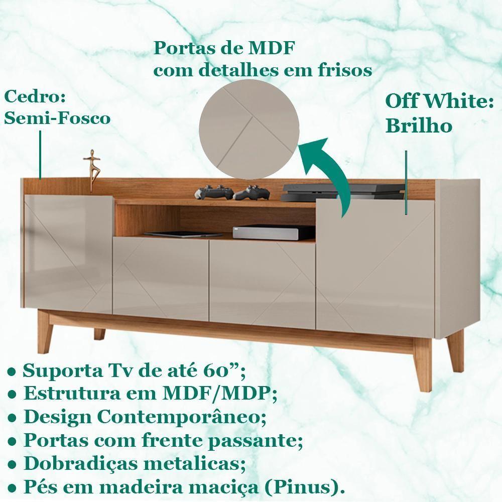 Rack 4 Portas Para Tv 60 Polegadas 011071 Off White Cedro Dcasa Off White Cedro - 5