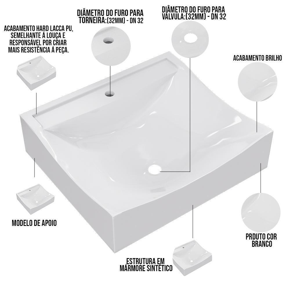 Cuba De Apoio Quadrada Para Banheiro Lavabo C01 Q440 Branco - 4