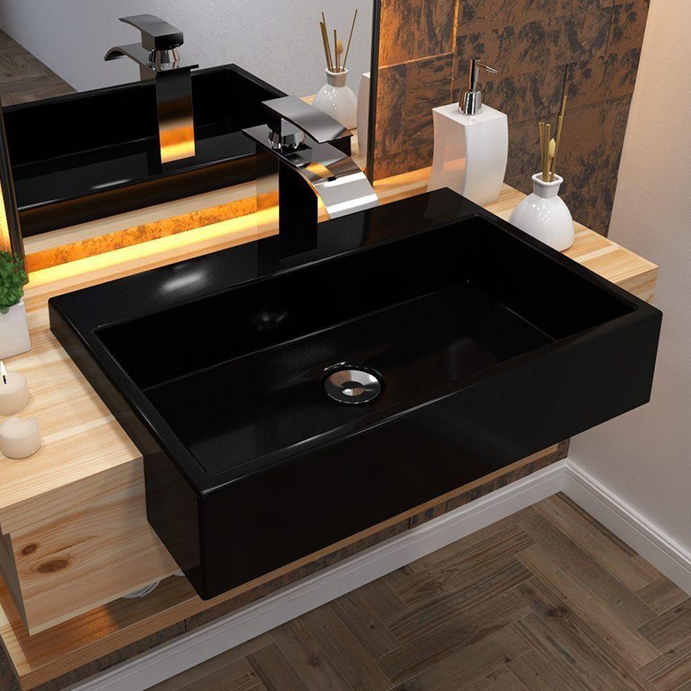 Cuba De Semi Encaixe Retangular C01 Banheiro Xrt55 Preto - 3