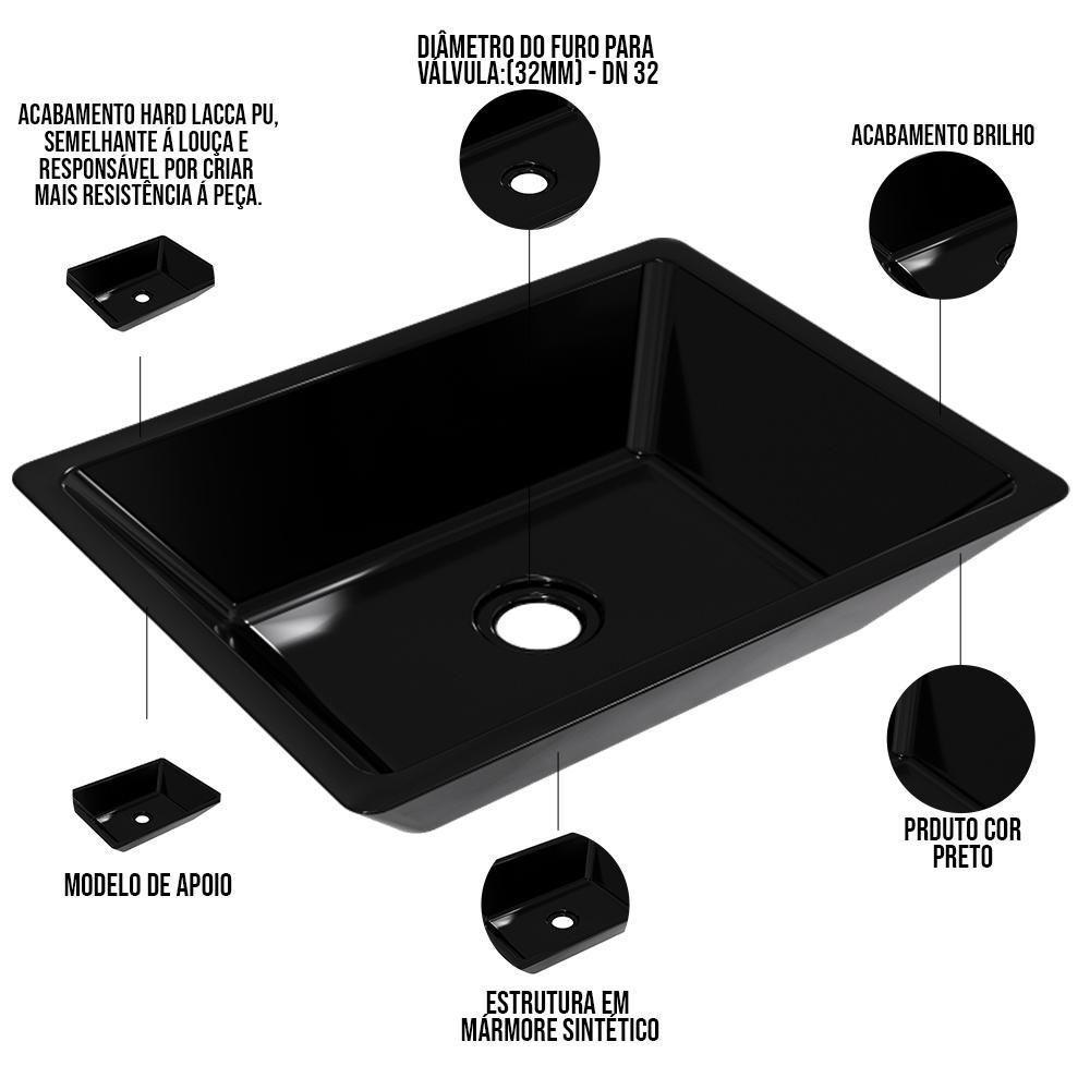 Cuba De Apoio Retangular Para Banheiro Lavabo C01 Rt45 Preto - 5